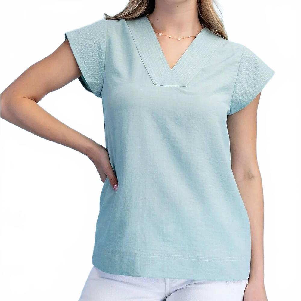 NEW GIGIO trapunto stitched v neck blouse in mint